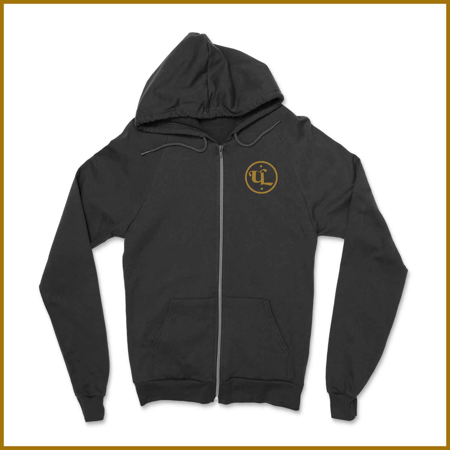 Long Sleeve - Logo Fleece Full Zip Hoodies - Black / Gold