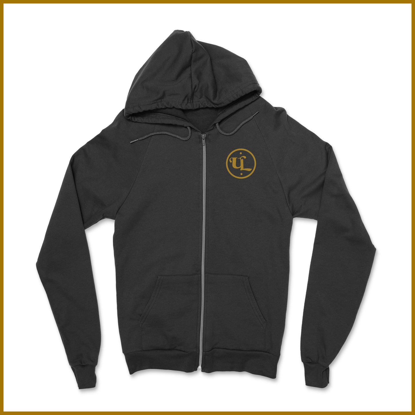 Long Sleeve - Logo Fleece Full Zip Hoodies - Black /  Gold