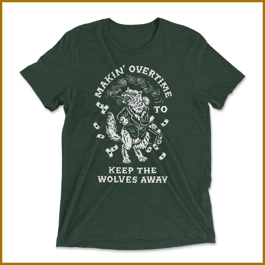 Short Sleeve - Keep The Wolves Away T Shirt - Forest Green /  White